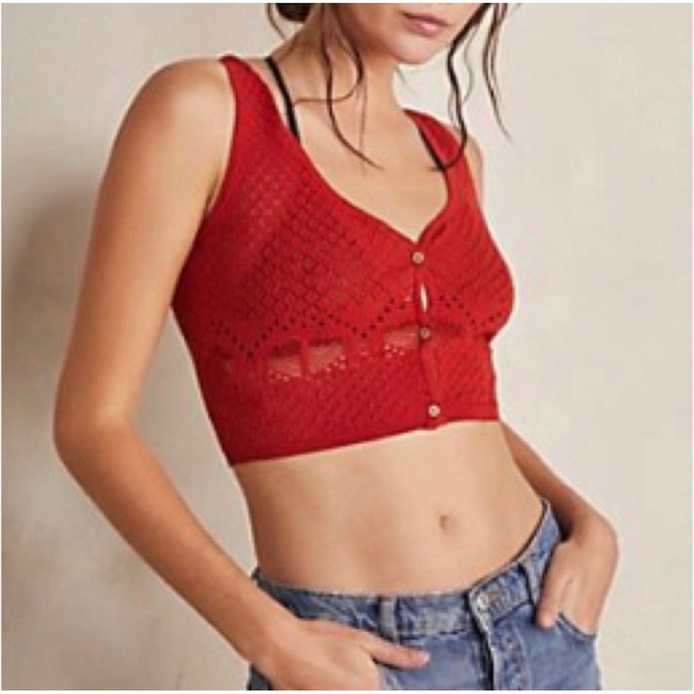 Free People‎ Intimately Red Drift Off Crop Top Sleeveless Boho Festival Fairy M